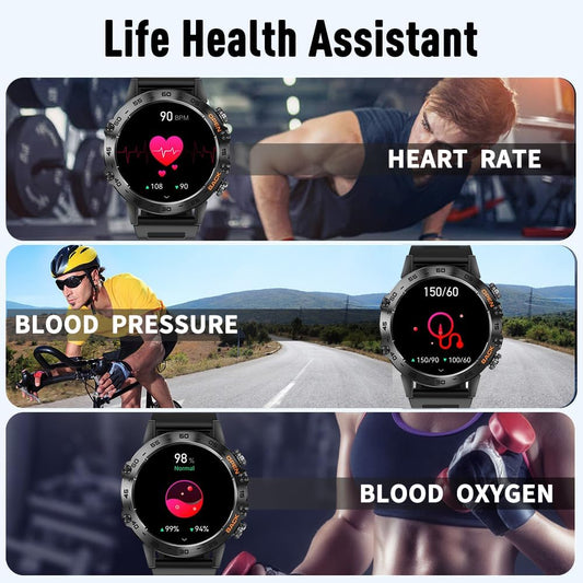 BT50 Smartwatch Herren 1,43 Zoll AMOLED Touchscreen Bluetooth 5.2 Wasserdicht Fitness Watch mit Telefonfunktion 100+ Sportmodi 400mAh reicht für 15 Tage für iOS/Android/Zwei Silikonarmbänder