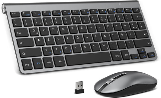 kabellose Tastatur und Maus Set, 2.4G kabellose Tastatur und Maus, USB-C wiederaufladbar, Originalgröße, schlanke, dünne und widerstandsfähige Tastatur für Windows 7/8/10, Mac OS