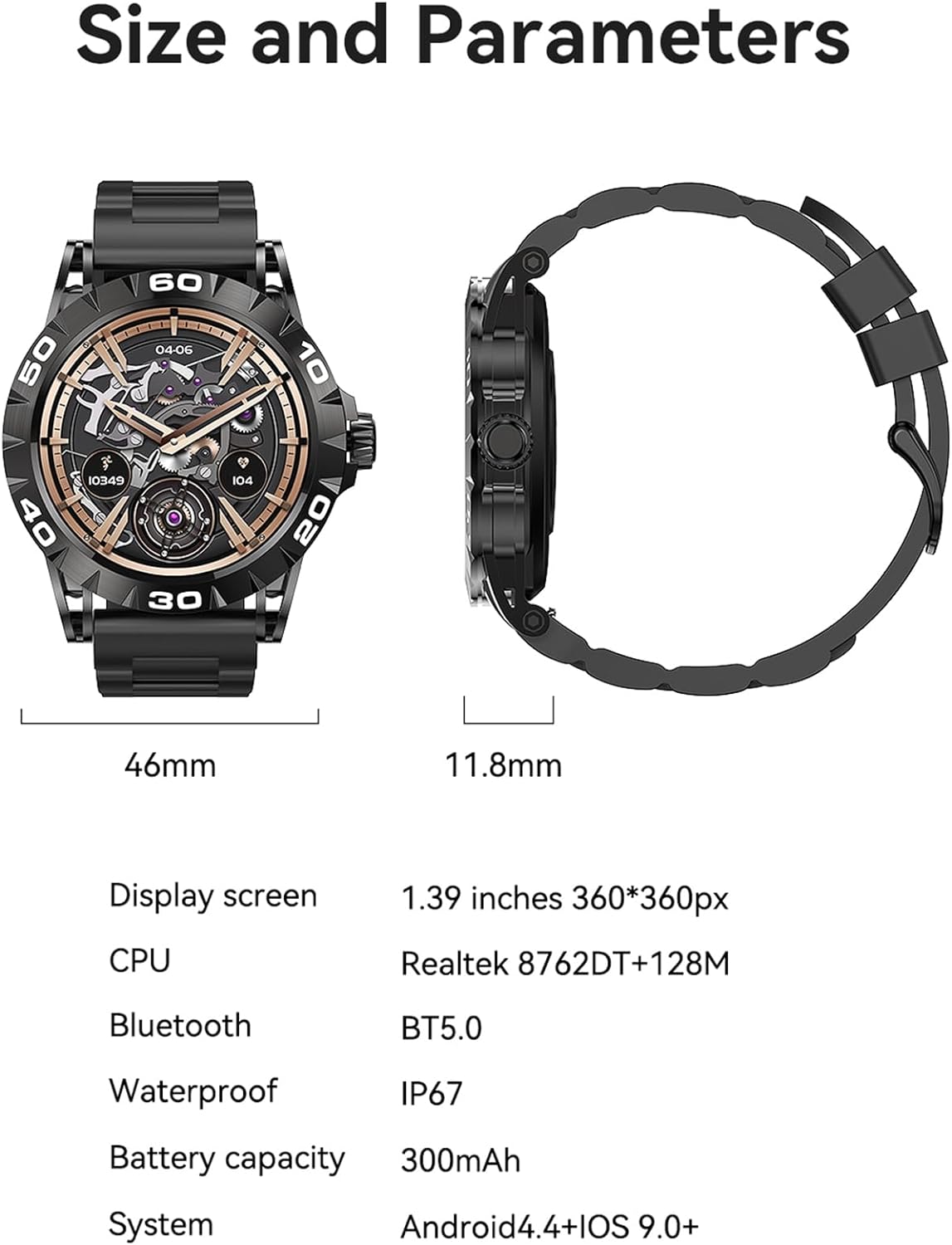 Smartwatch Herren BT20, Wasserdicht Fitness Watch mit Telefonfunktion, Bluetooth 5.2, 1.96 Zoll AMOLED Touchscreen, 100+ Sportmodi, 350-mAh-Akku reicht für 10 Tage, für iOS/Android