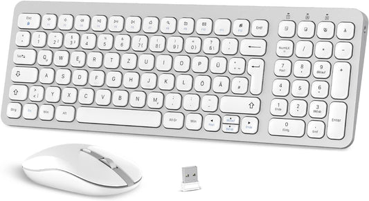 Tastatur Maus Set Kabellos, 2.4G USB Maus und Tastatur Kabellos Deutsche Tastatur QWERTZ Layout 12 FN-Tasten für PC, Desktop, Notebook, und Laptop unter Windows