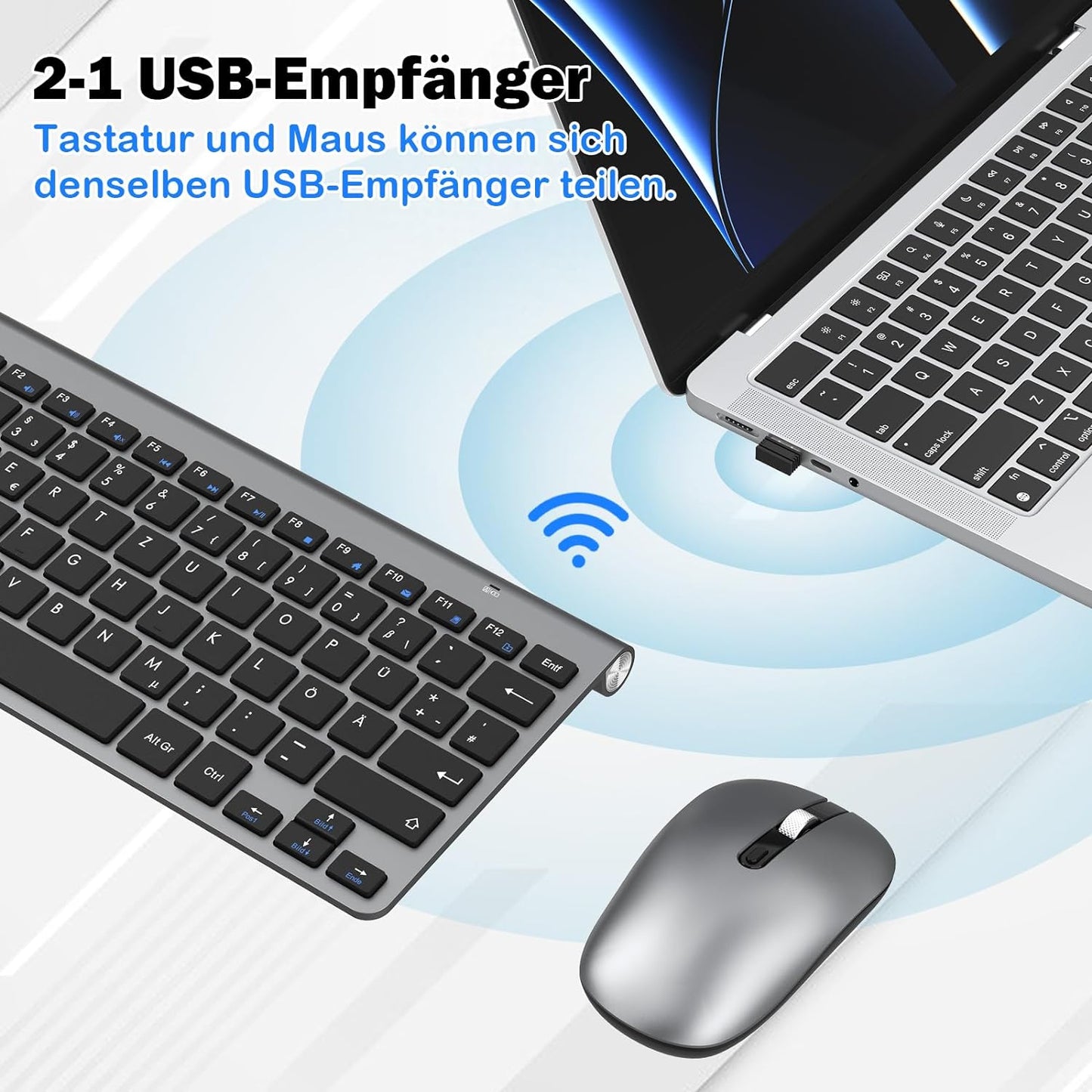 kabellose Tastatur und Maus Set, 2.4G kabellose Tastatur und Maus, USB-C wiederaufladbar, Originalgröße, schlanke, dünne und widerstandsfähige Tastatur für Windows 7/8/10, Mac OS