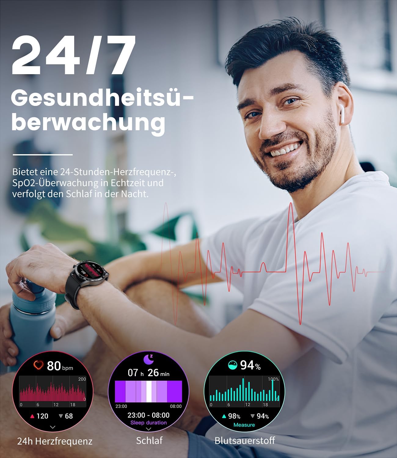 Smartwatch Herren Damen mit Telefonfunktion - 1.83" Touchscreen Smart Watch,Sportuhr mit 100+ Modi,IP68 Wasserdicht,Herzfrequenzmonitor,Schlafmonitor,Schrittzähler,Smartwatches für Android iOS