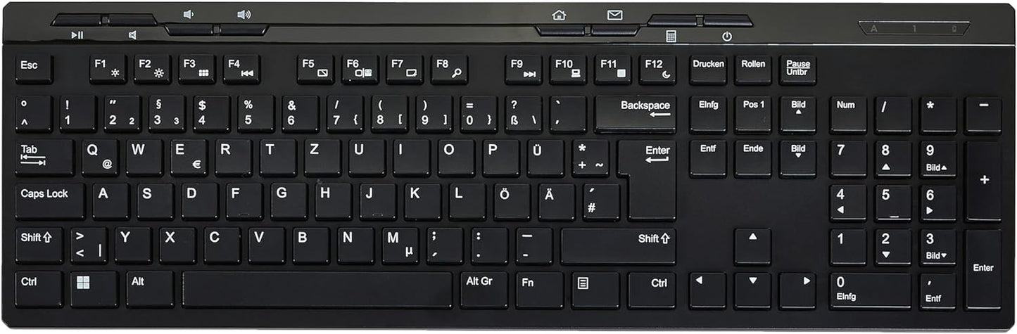 Tastatur Maus Set Kabellos, Ultra-Dünne Wiederaufladbare Funk , Ergonomische mit Silikon Staubschutz für PC/Laptop/Smart TV, DE QWERTZ Layout (Schwarz&Grau)