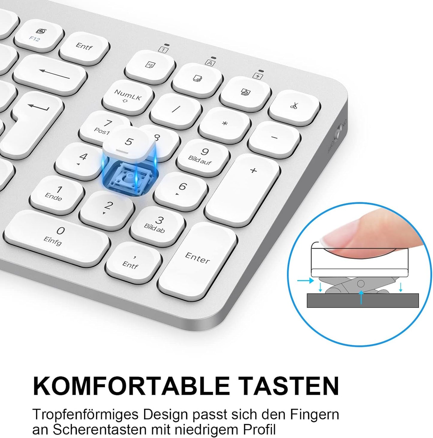 Tastatur Maus Set Kabellos, 2.4G USB Maus und Tastatur Kabellos Deutsche Tastatur QWERTZ Layout 12 FN-Tasten für PC, Desktop, Notebook, und Laptop unter Windows