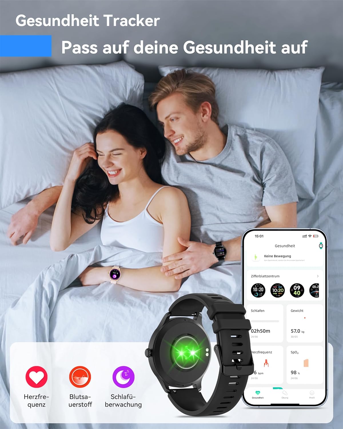 Smartwatch Herren mit Telefonfunktion, 1.43" AMOLED Militär Robuste Smartwatch mit Herzfrequenz/SpO2 Outdoor Sportuhr, 60 Tage Extra Lange Batterie, Wasserdicht für Android iOS, Schwarz