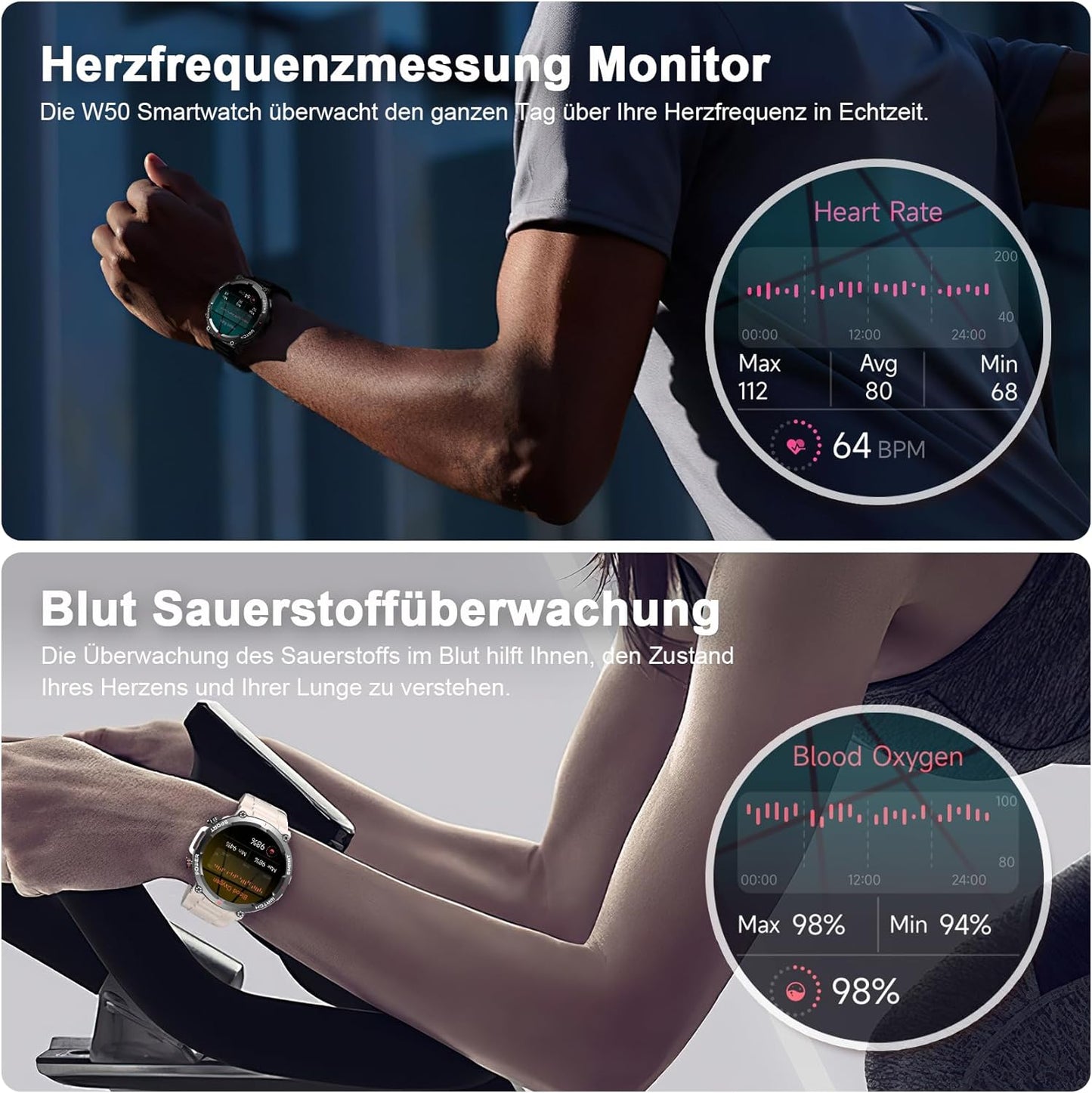 Smartwatch Herren mit Telefonfunktion,1.43'' AMOLED Outdoor Smartwatch mit 126+ Sportmodi,Pulsmesser/Schlafmonitor,5ATM Wasserdicht Schrittzähler Android iOS