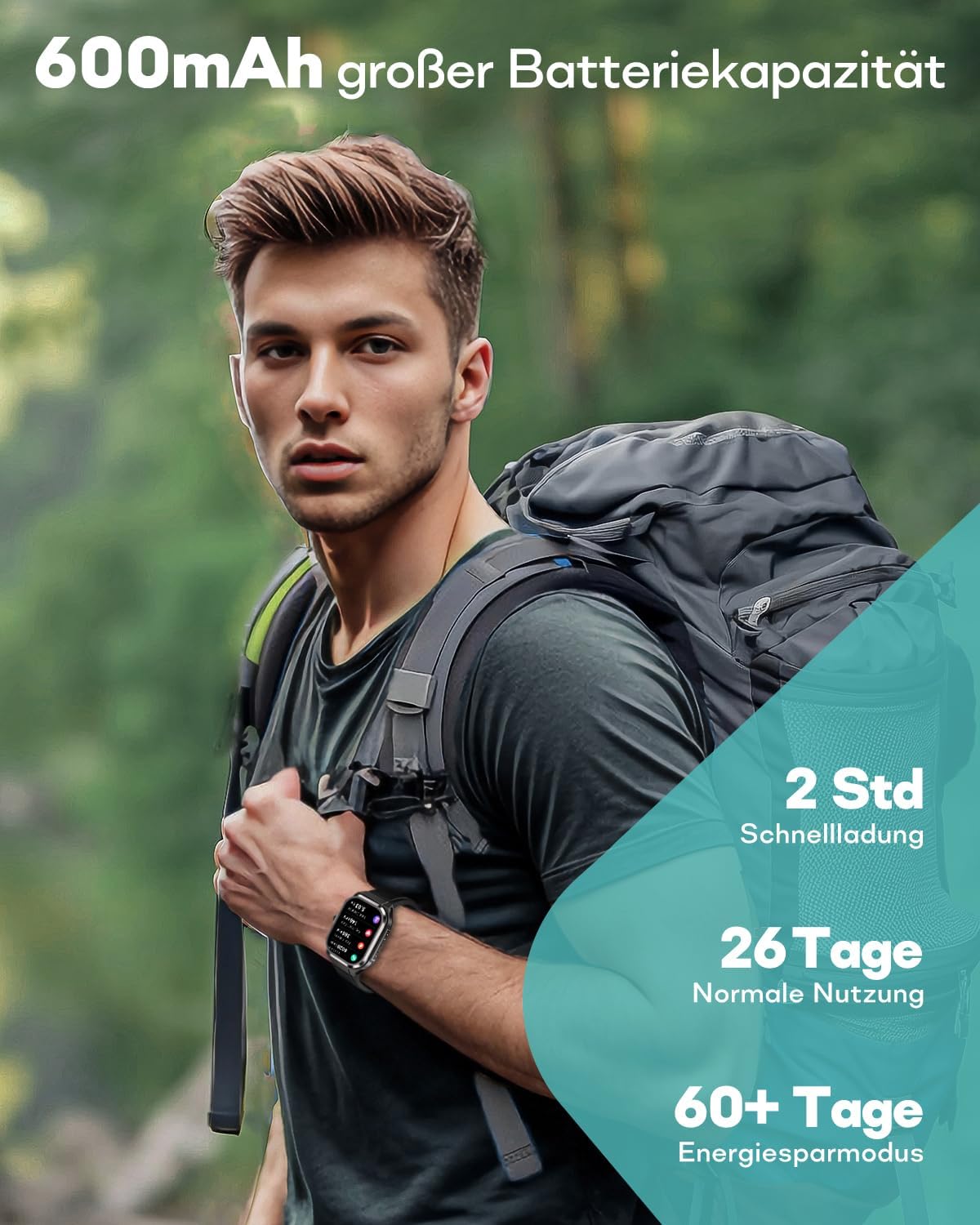 Smartwatch Herren mit Telefonfunktion, 1,95" AMOLED-Bildschirm Smart Watch mit 24/7 Herzfrequenz, Blutdruck, Schlafüberwachung für Android iOS, 100+ Sportmodi, IP68 Wasserdicht, Always on