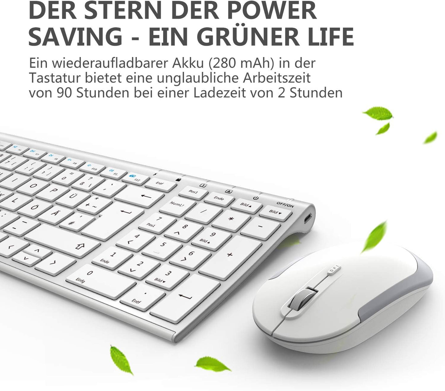 deutsche Bluetooth Tastatur Maus Set für iPad 10.2,iPad 2018/2017,iPad 8/7/6/5/4,iPad Air 4/3/2,iPad Pro 10.5,iPad Mini 5/4, iPad Pro 12.9 und iPhone,QWERTZ Layout,Silber