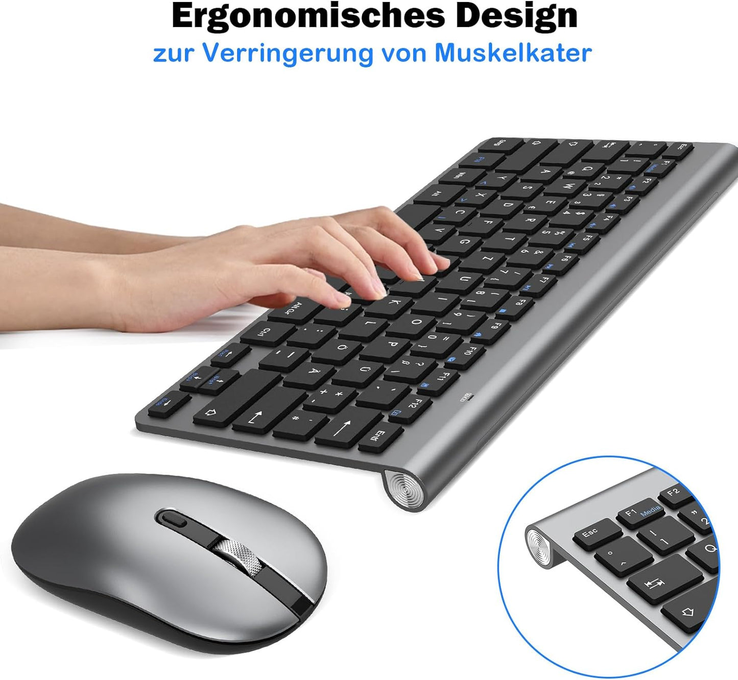 kabellose Tastatur und Maus Set, 2.4G kabellose Tastatur und Maus, USB-C wiederaufladbar, Originalgröße, schlanke, dünne und widerstandsfähige Tastatur für Windows 7/8/10, Mac OS