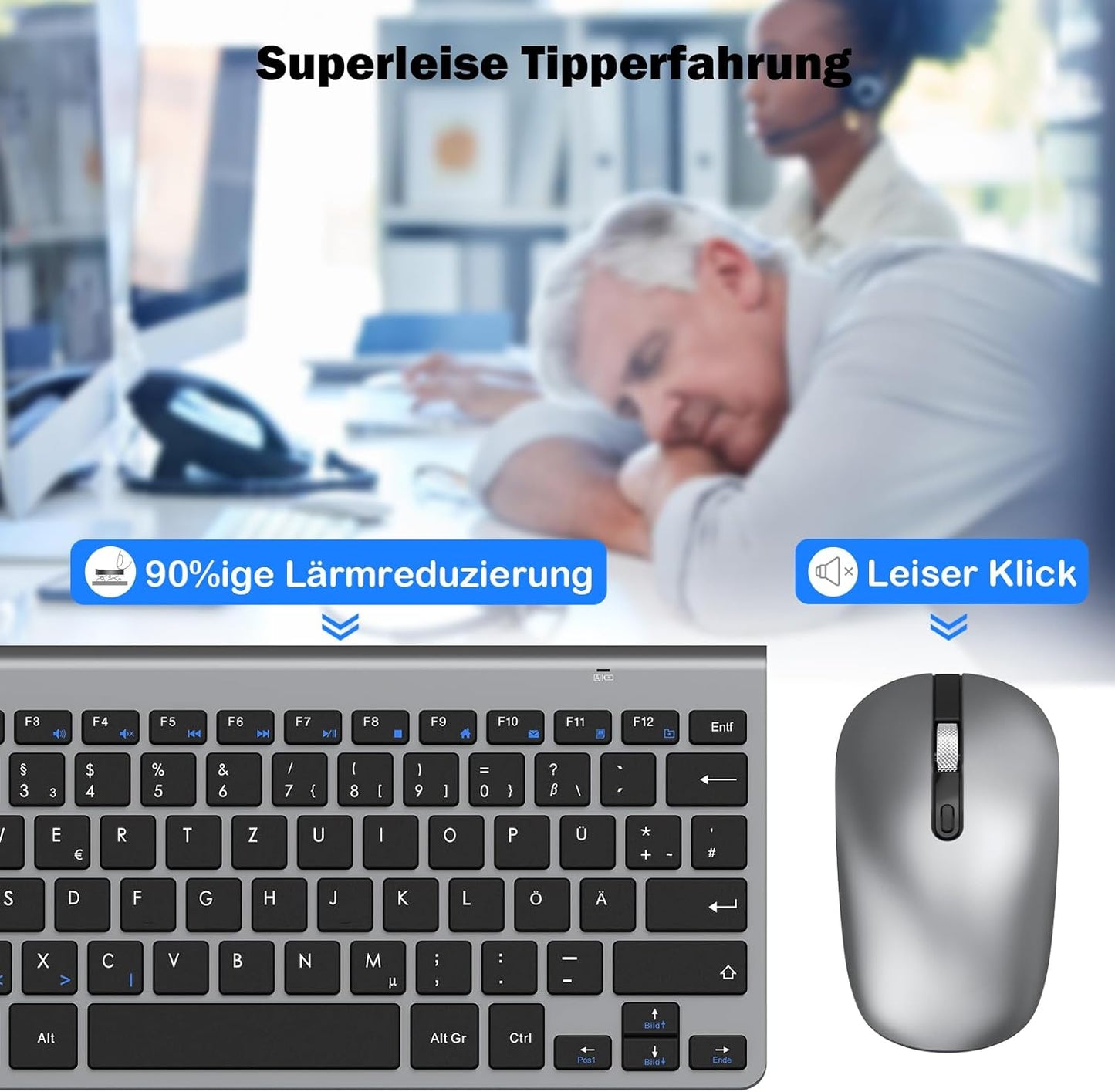 kabellose Tastatur und Maus Set, 2.4G kabellose Tastatur und Maus, USB-C wiederaufladbar, Originalgröße, schlanke, dünne und widerstandsfähige Tastatur für Windows 7/8/10, Mac OS