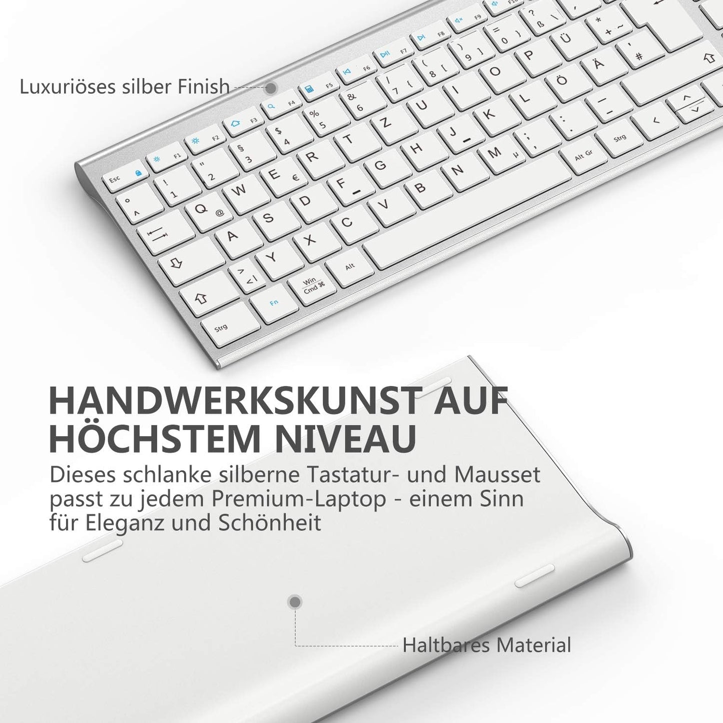 deutsche Bluetooth Tastatur Maus Set für iPad 10.2,iPad 2018/2017,iPad 8/7/6/5/4,iPad Air 4/3/2,iPad Pro 10.5,iPad Mini 5/4, iPad Pro 12.9 und iPhone,QWERTZ Layout,Silber