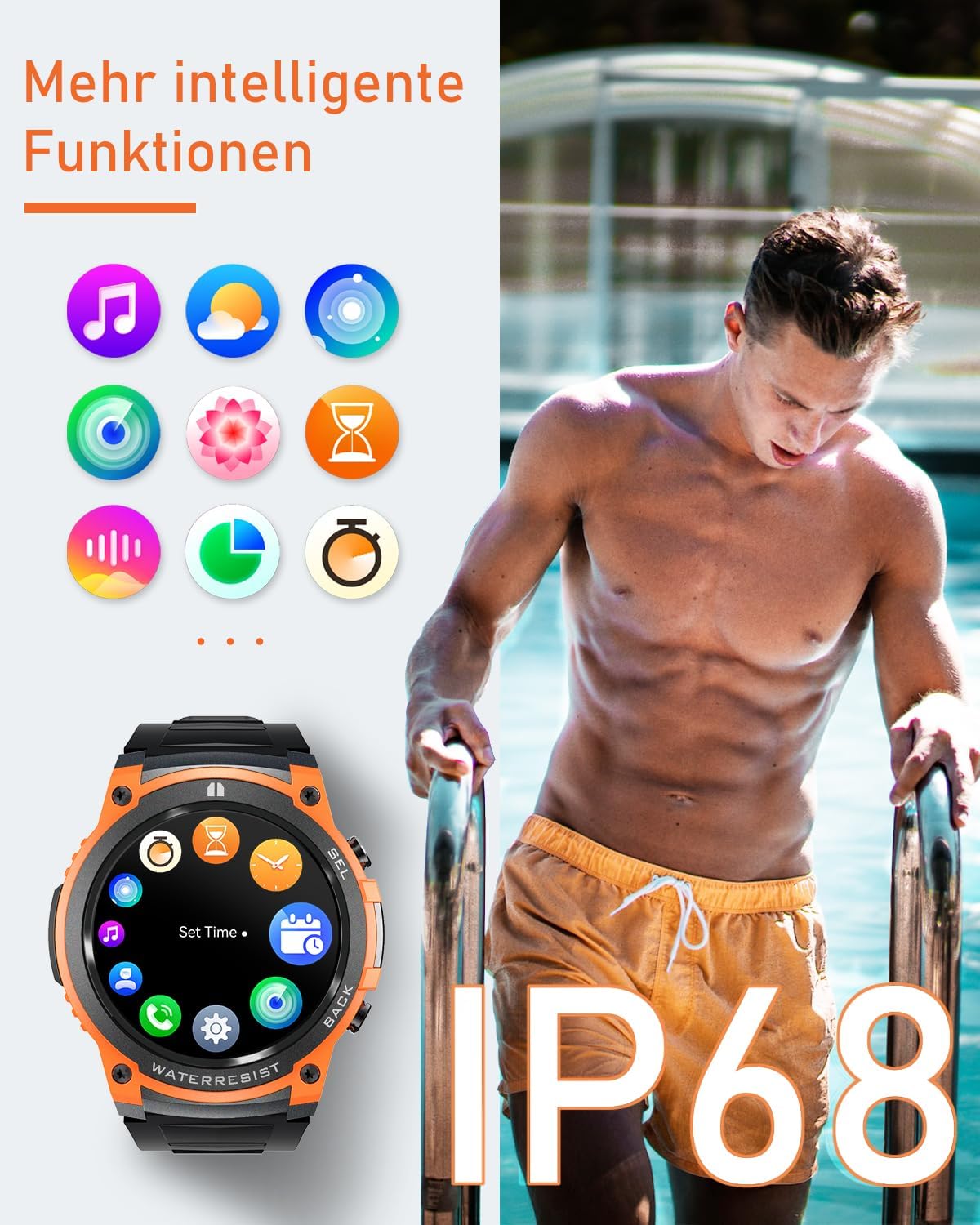 Smartwatch Herren mit Telefonfunktion, 1.43" AMOLED Militär Robuste Smartwatch mit Herzfrequenz/SpO2 Outdoor Sportuhr, 60 Tage Extra Lange Batterie, Wasserdicht für Android iOS, Schwarz