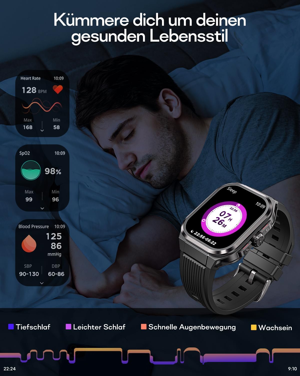 Smartwatch Herren mit Telefonfunktion, 1,95" AMOLED-Bildschirm Smart Watch mit 24/7 Herzfrequenz, Blutdruck, Schlafüberwachung für Android iOS, 100+ Sportmodi, IP68 Wasserdicht, Always on