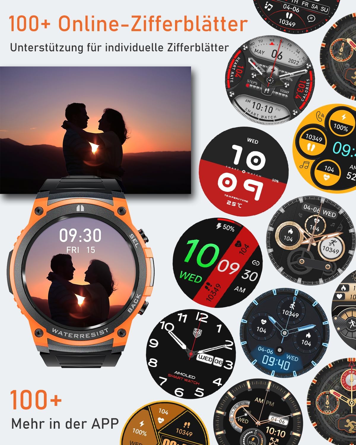 Smartwatch Herren mit Telefonfunktion, 1.43" AMOLED Militär Robuste Smartwatch mit Herzfrequenz/SpO2 Outdoor Sportuhr, 60 Tage Extra Lange Batterie, Wasserdicht für Android iOS, Schwarz