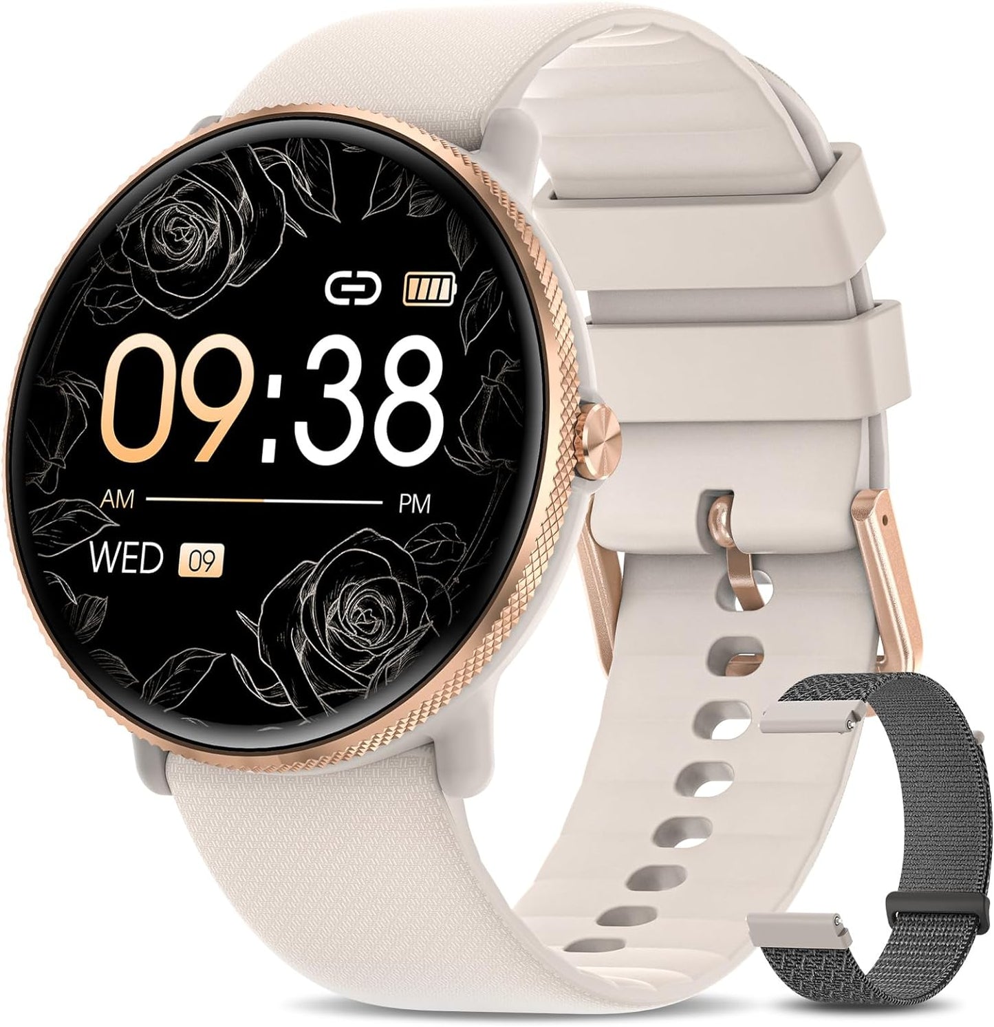 Smartwatch Damen mit Telefonfunktion 1,85" Voll Touch Smart Watch Fitnessuhr mit 113 Sportmodi, Schrittzähler Schlafmonitor Pulsuhr IP68 Wasserdicht Armbanduhr Sportuhr Stoppuhr für Android iOS Rosa