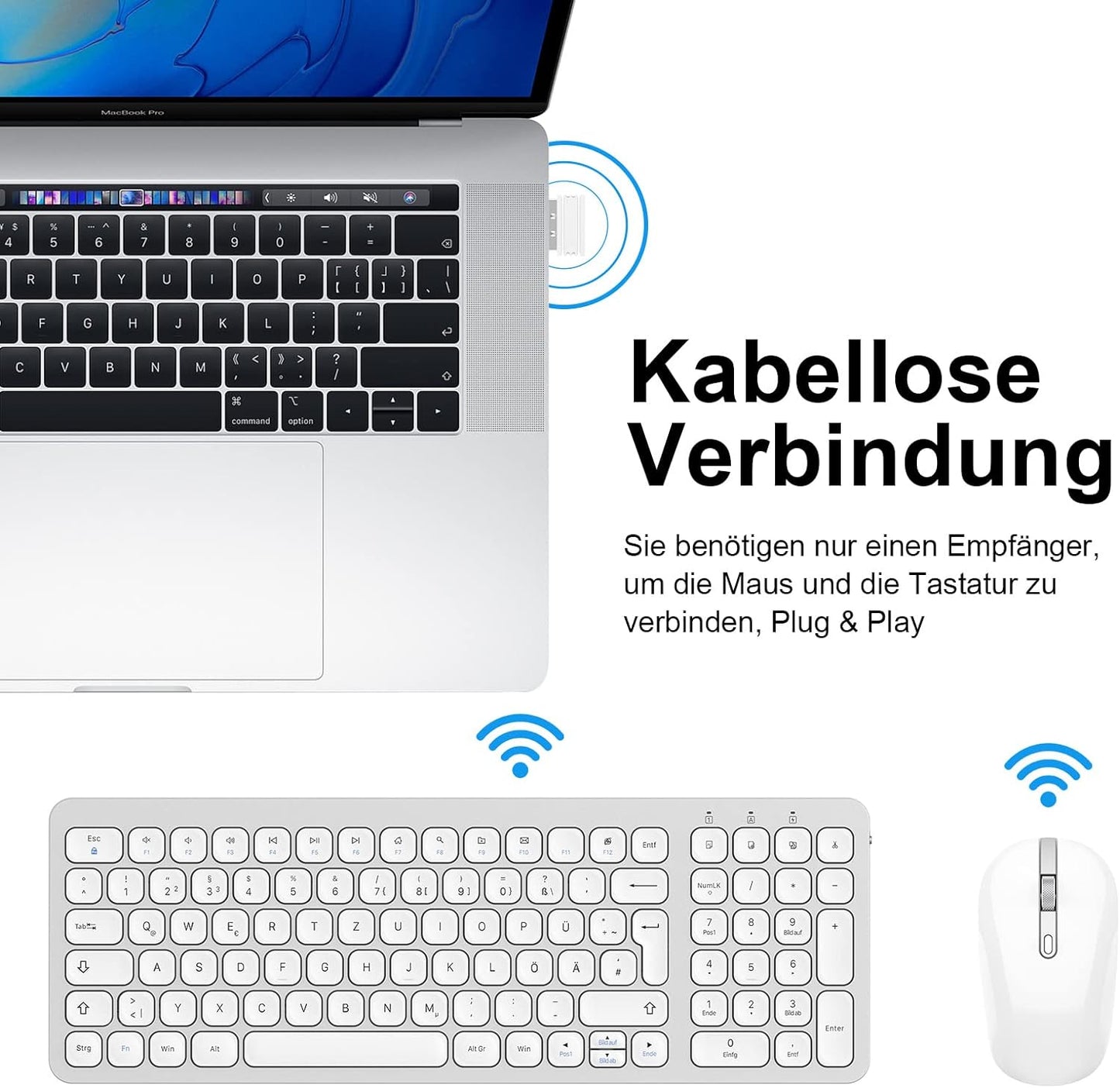 Tastatur Maus Set Kabellos, 2.4G USB Maus und Tastatur Kabellos Deutsche Tastatur QWERTZ Layout 12 FN-Tasten für PC, Desktop, Notebook, und Laptop unter Windows