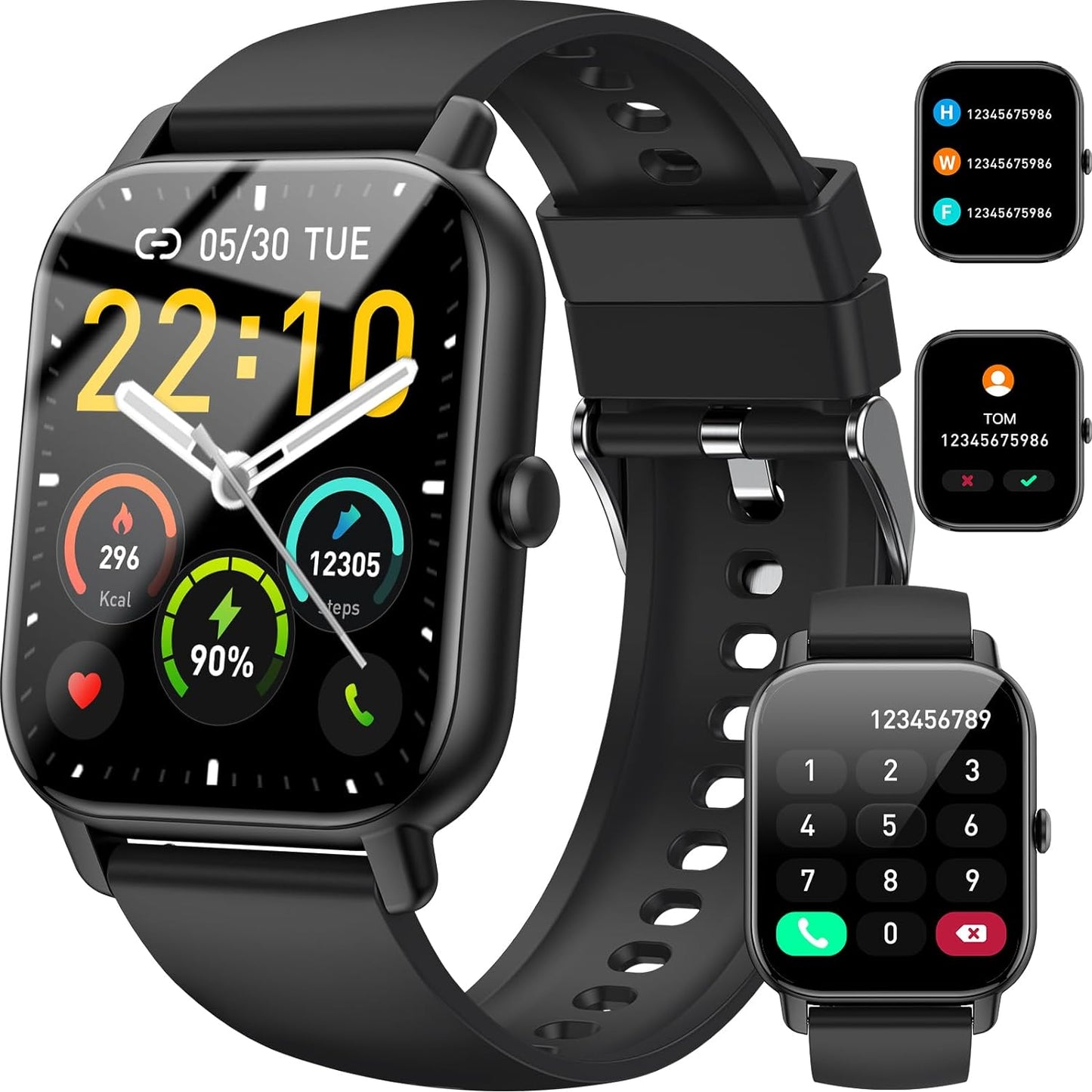 Smartwatch Damen Herren mit Telefonfunktion, 1.85" Touchscreen Fitnessuhr, IP68 Wasserdicht Smart Watch mit schrittzähler Pulsmesser Schlafmonitor 112 Sportmodi Armbanduhr für Android iOS