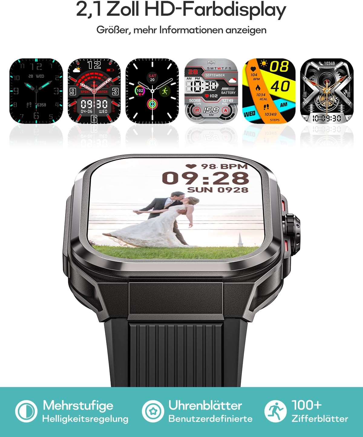 Smartwatch Herren mit Telefonfunktion, 1,95" AMOLED-Bildschirm Smart Watch mit 24/7 Herzfrequenz, Blutdruck, Schlafüberwachung für Android iOS, 100+ Sportmodi, IP68 Wasserdicht, Always on