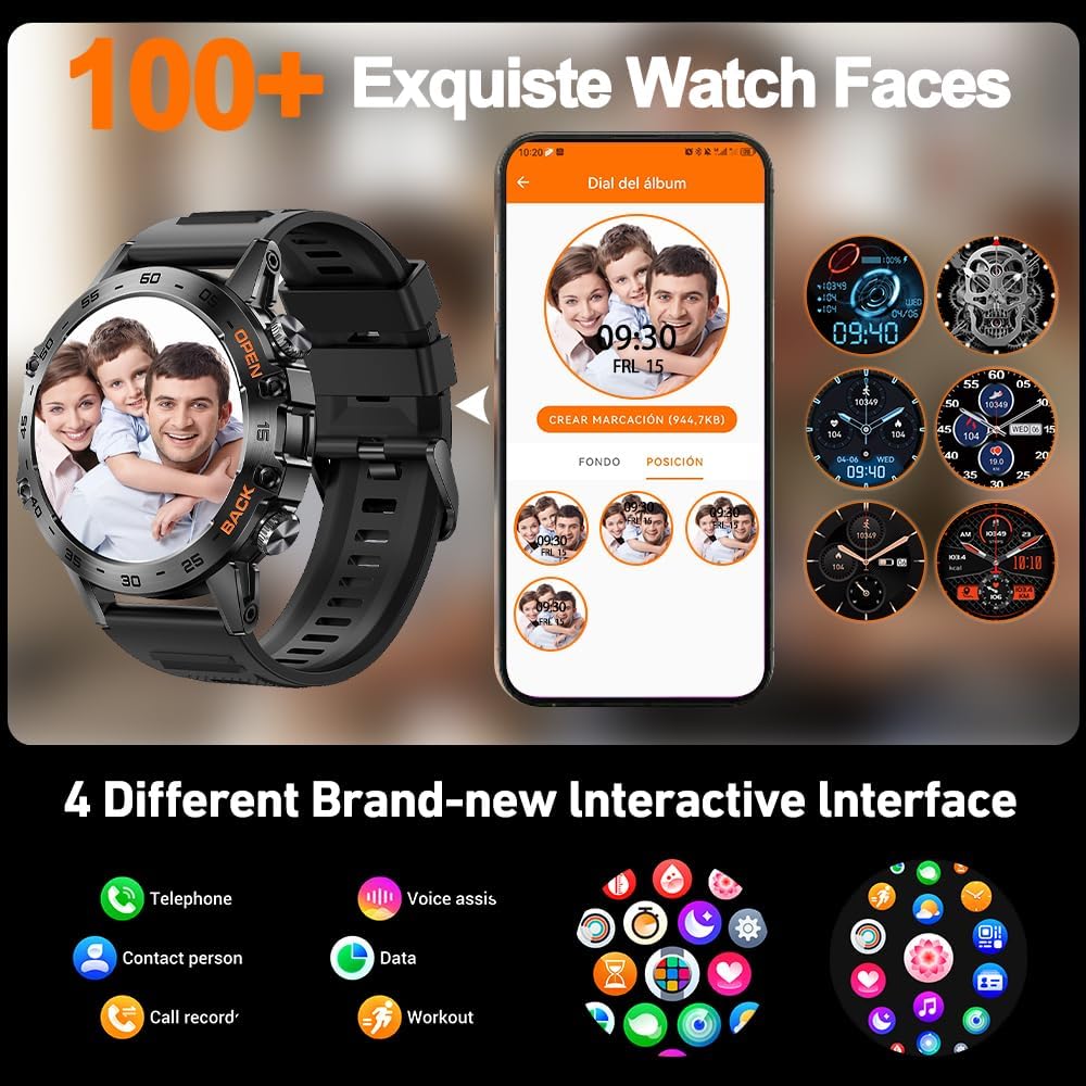 BT50 Smartwatch Herren 1,43 Zoll AMOLED Touchscreen Bluetooth 5.2 Wasserdicht Fitness Watch mit Telefonfunktion 100+ Sportmodi 400mAh reicht für 15 Tage für iOS/Android/Zwei Silikonarmbänder