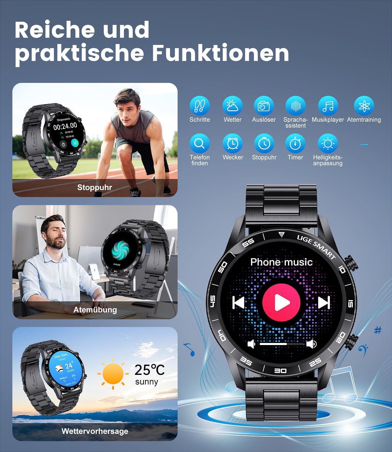 Smartwatch Herren Damen mit Telefonfunktion - 1.83" Touchscreen Smart Watch,Sportuhr mit 100+ Modi,IP68 Wasserdicht,Herzfrequenzmonitor,Schlafmonitor,Schrittzähler,Smartwatches für Android iOS