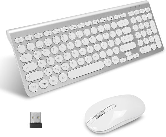 Bluetooth Tastatur Maus Set, Kompakte kabellose Tastatur und Maus Kombination kompatibel mit MacBook Pro/Air, iMac, iMac Pro, Mac Mini, Mac Pro, QWERTZ DE-Layout, Silber