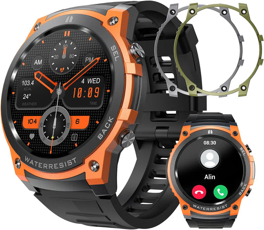 Smartwatch Herren mit Telefonfunktion, 1.43" AMOLED Militär Robuste Smartwatch mit Herzfrequenz/SpO2 Outdoor Sportuhr, 60 Tage Extra Lange Batterie, Wasserdicht für Android iOS, Schwarz