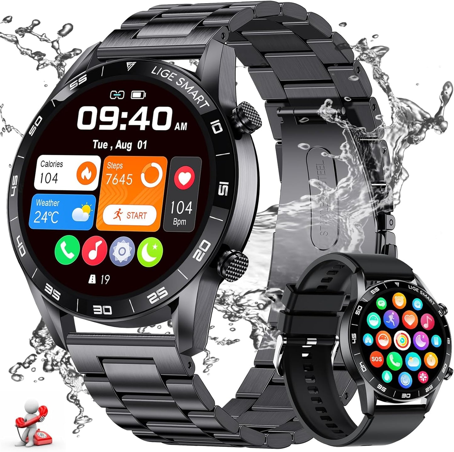 Smartwatch Herren Damen mit Telefonfunktion - 1.83" Touchscreen Smart Watch,Sportuhr mit 100+ Modi,IP68 Wasserdicht,Herzfrequenzmonitor,Schlafmonitor,Schrittzähler,Smartwatches für Android iOS