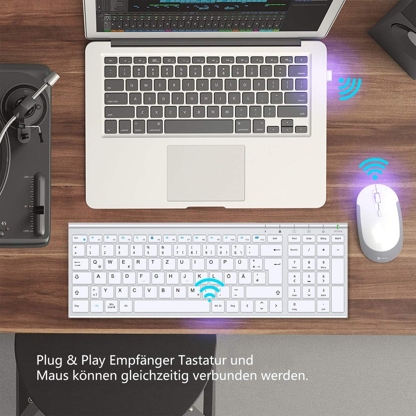 deutsche Bluetooth Tastatur Maus Set für iPad 10.2,iPad 2018/2017,iPad 8/7/6/5/4,iPad Air 4/3/2,iPad Pro 10.5,iPad Mini 5/4, iPad Pro 12.9 und iPhone,QWERTZ Layout,Silber